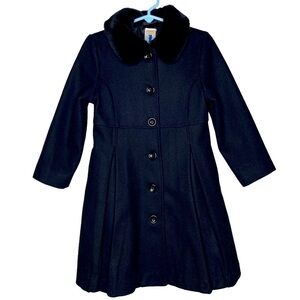 Gymboree Girls Black Wool Blend Long Coat with Fur Collar Size XS 3 4 Holidays